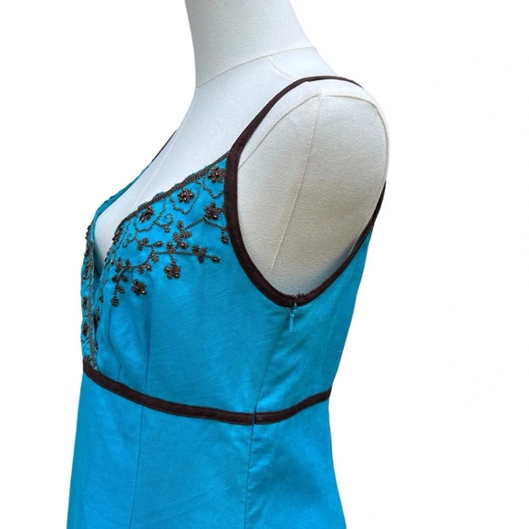 Donna Morgan NWT Blue Linen Beaded Midi Dress Size 12 - Picture 6 of 15